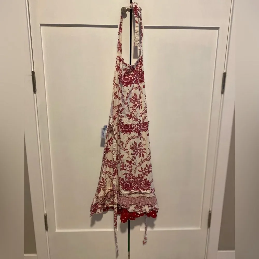 April Cornell Full Apron With Floral Antique Design Ruffled Bottom